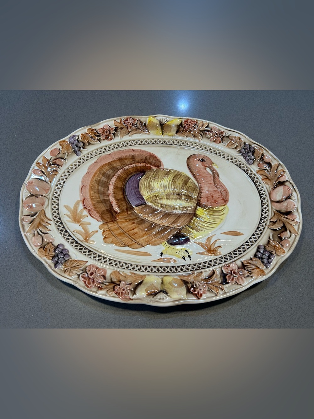 VTG 1982 Himark Turkey Serving Platter 19” Hand Painted Embossed Japan in Box